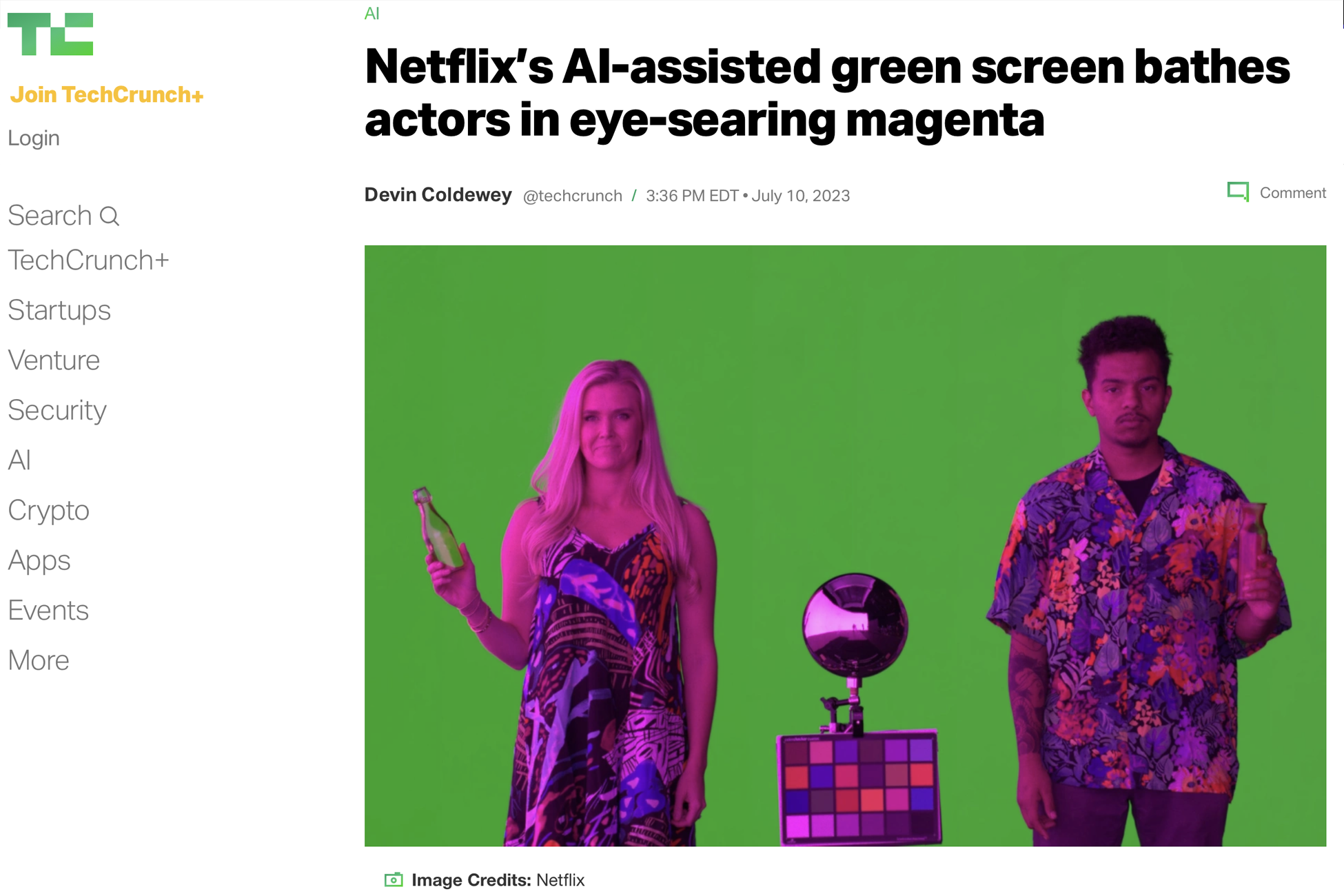Netflix’s AI-assisted green screen bathes actors in eye-searing magenta